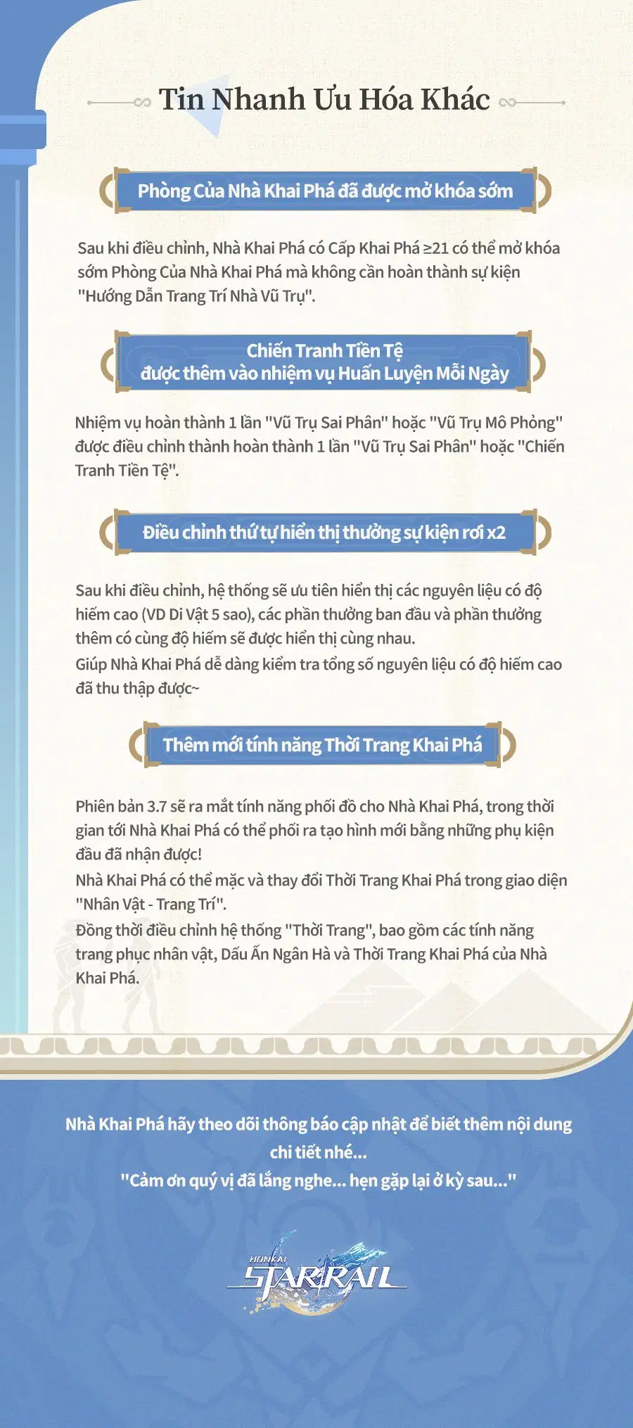 Danh sách ưu hóa của phiên bản 3.7